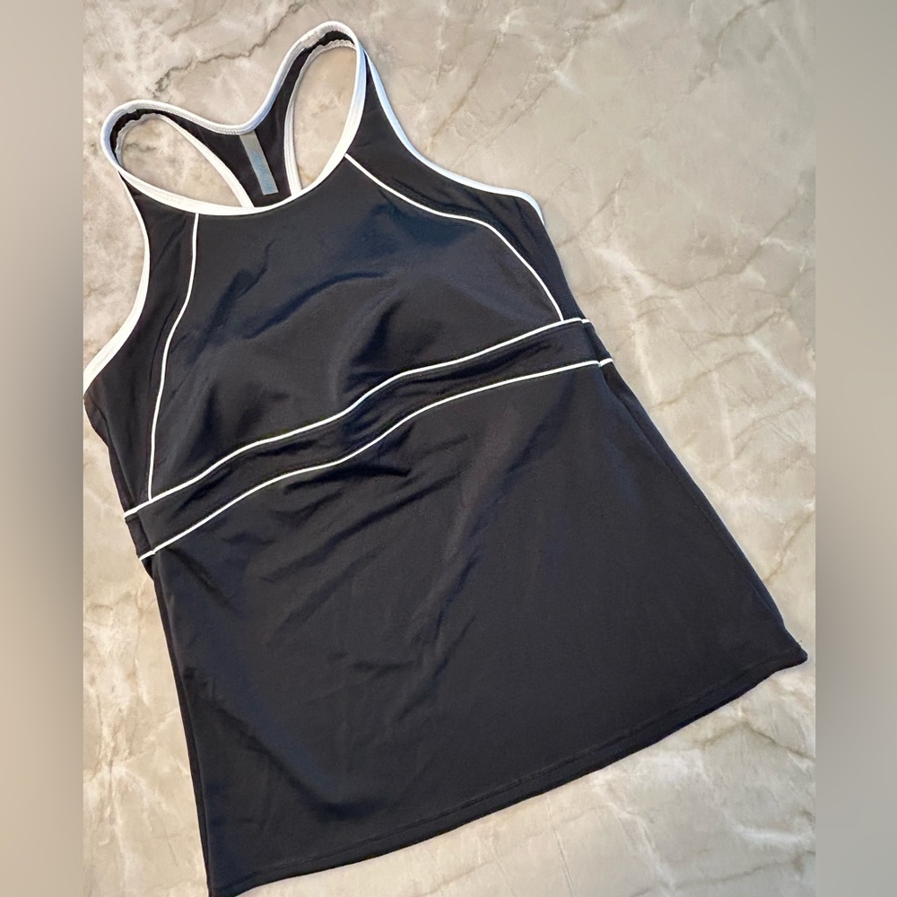 Lands' End Black and White Racerback Tankini Top